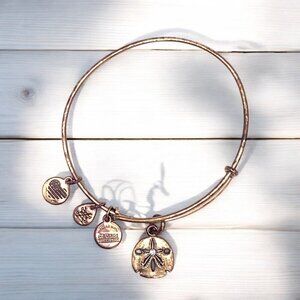 Alex & Ani Sand Dollar Charm Bangle Bracelet Gold Finish Expandable